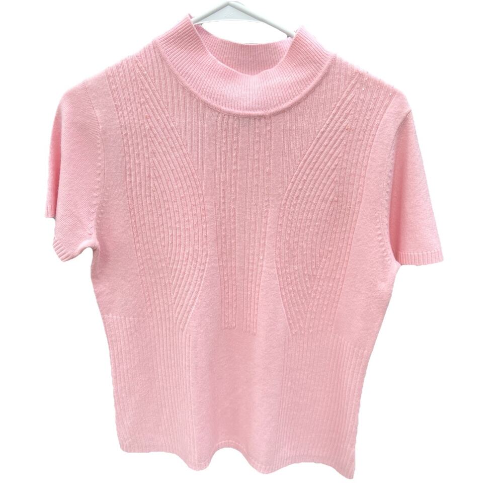COPY Sag Harbor Sweater Womens Size PM Pink Short Sleeve Crew Neck Crystal Beads